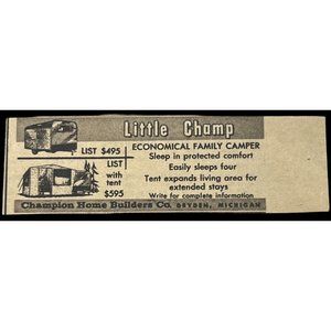 Champion Home Builders Mini Print Ad Vintage 1963 Little Champ Family Campers